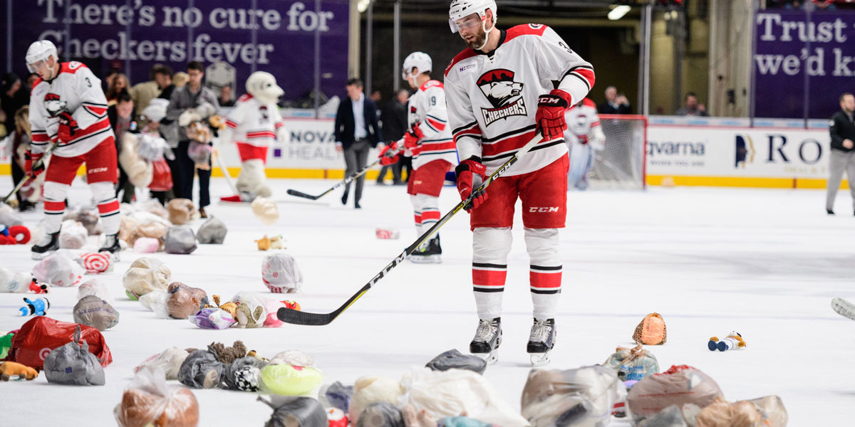 The Charlotte Checkers fell the Providence Bruins on the team's annual Teddy Bear Toss game